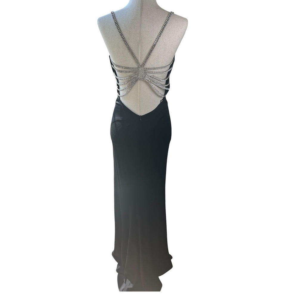 Nicole Bakti Gown Womens Medium Black Rhinestone Spider Back Formal Dress